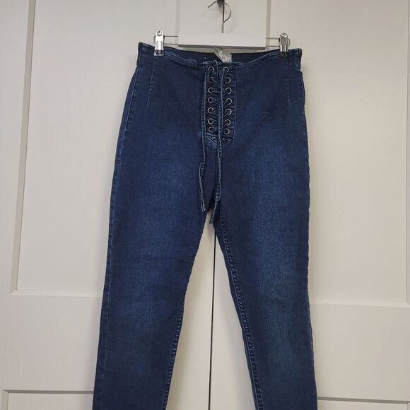Free People Blue Skinny Lace-Up Jeans - Picture 3 of 8